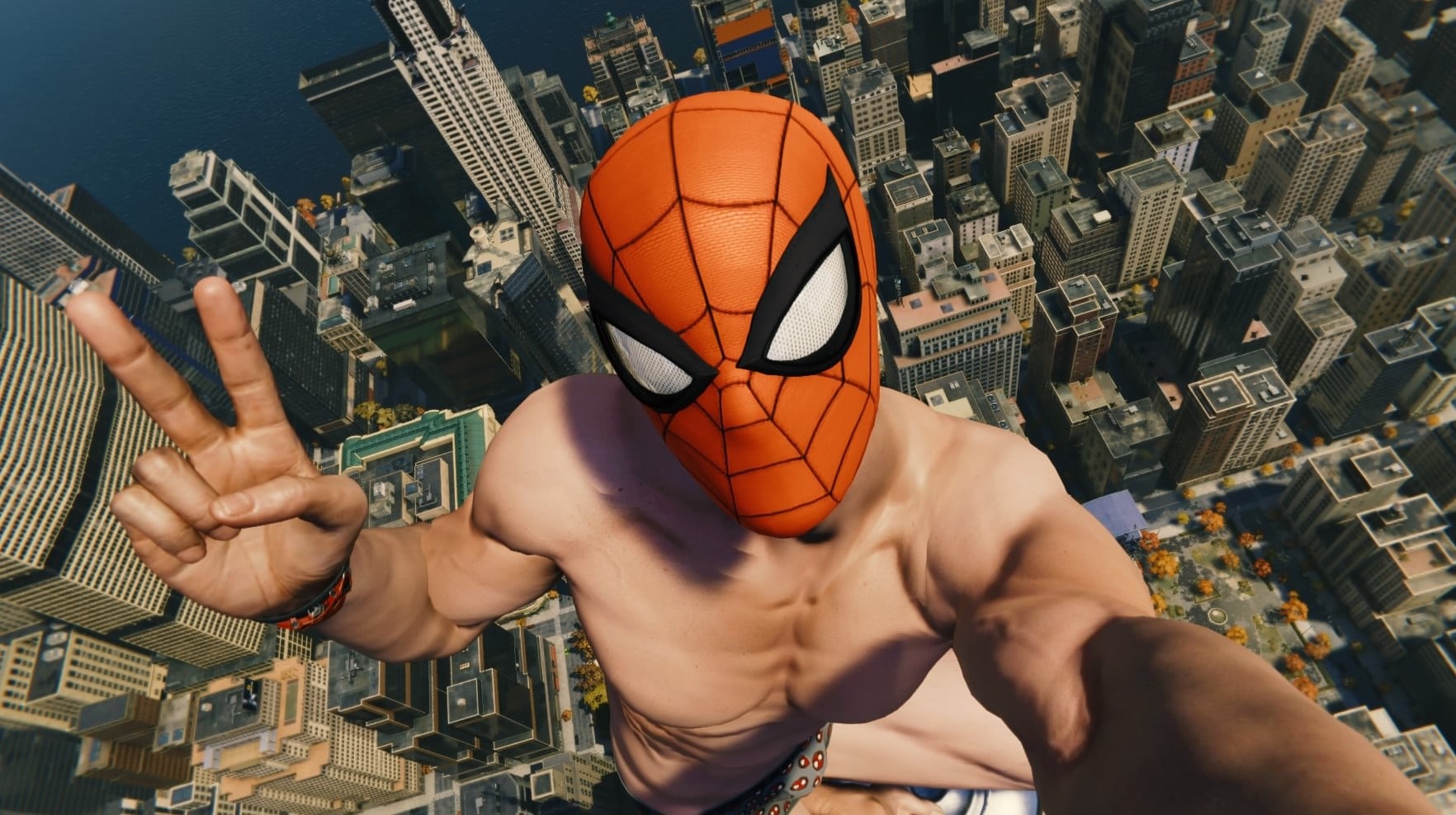 Spider-Man perched atop the Empire State Building