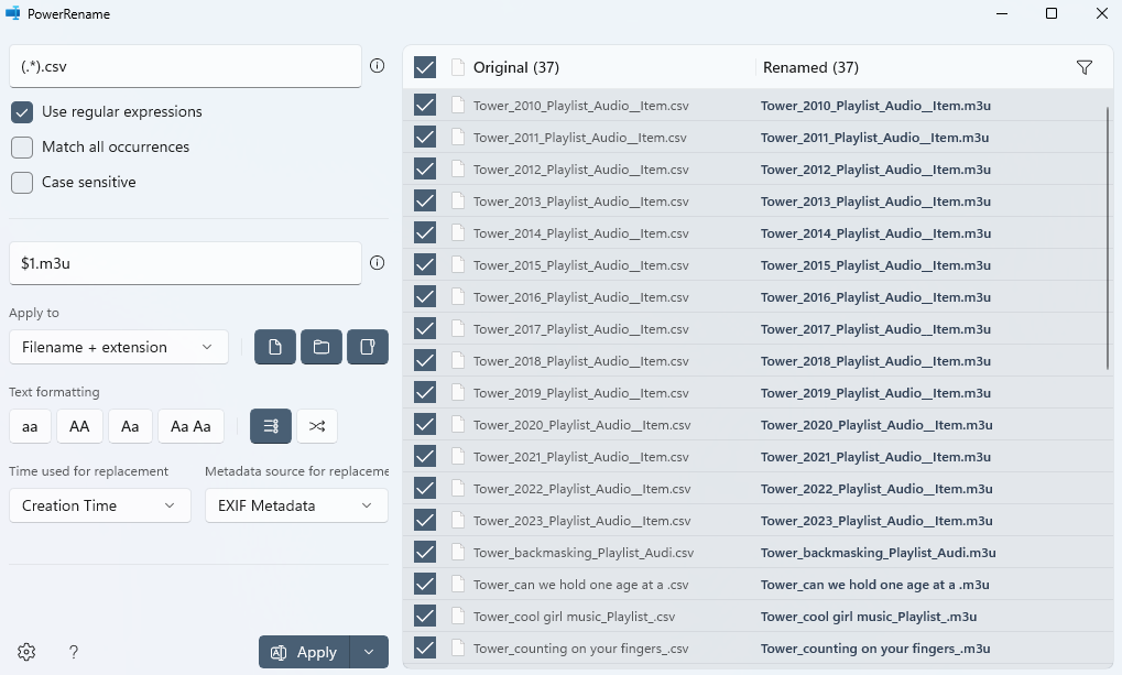 PowerRename Screenshot