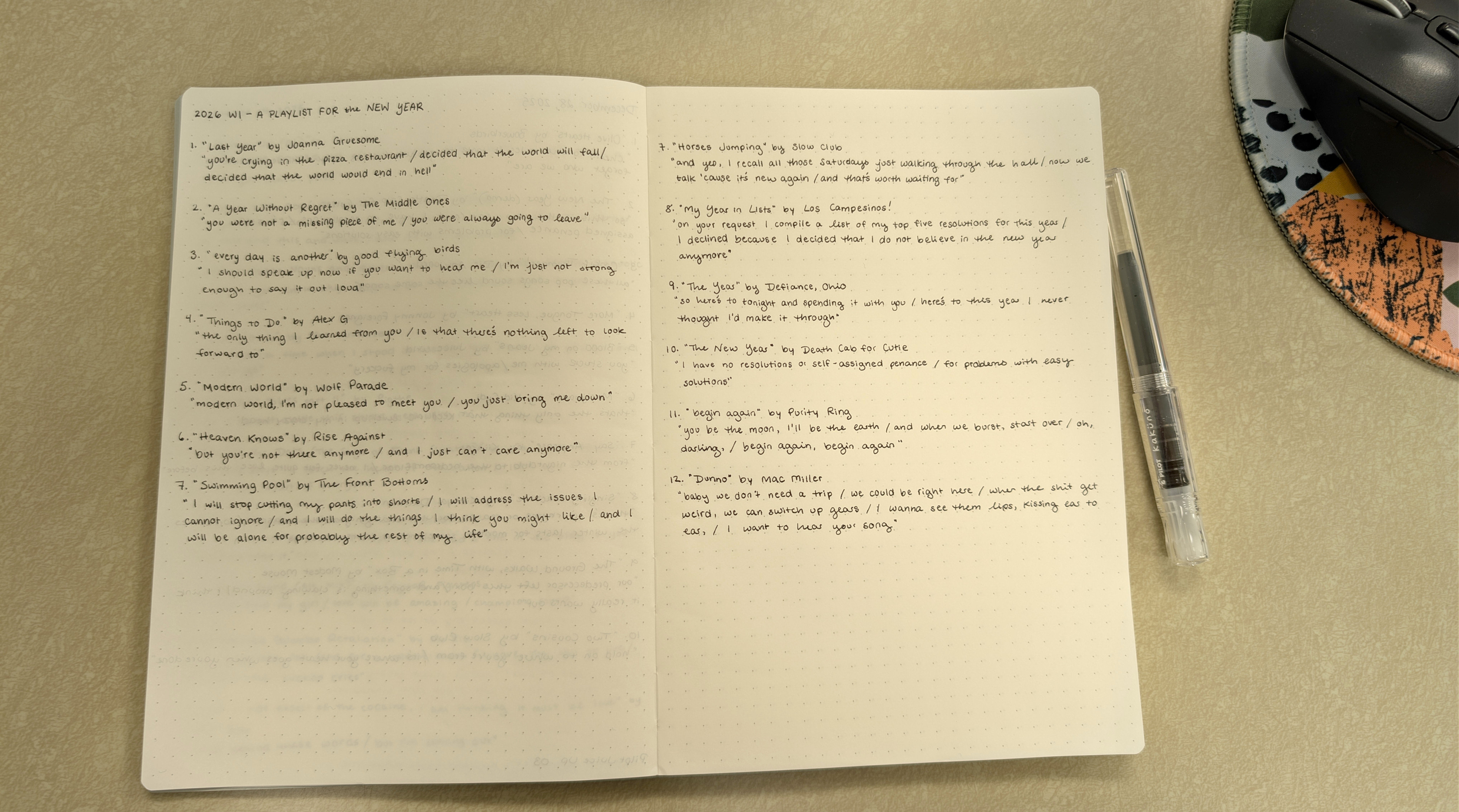 Image of handwritten playlist