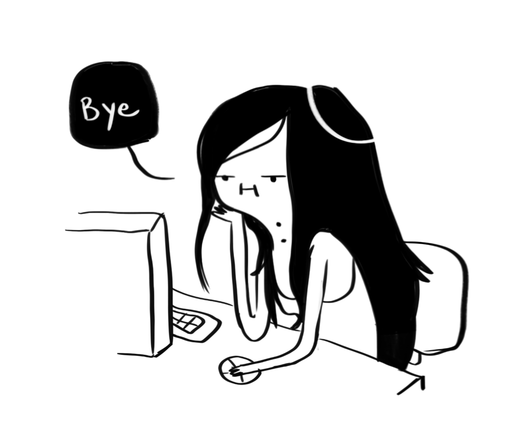 Adventure Time Marceline at a computer saying bye